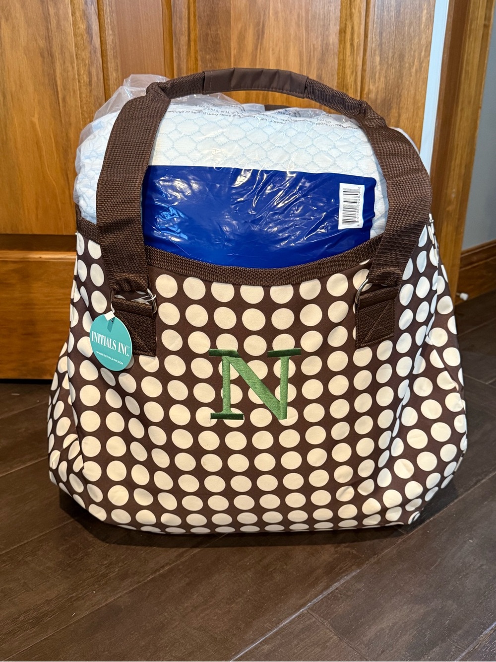 NWT Initials Inc. One Trip Wonder Bag - Brown/White with Green Monogram - Picture 5 of 7
